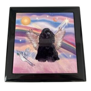 Vintage New Spaniel Under the Rainbow Angel Wings Black Lacquer Memory Box